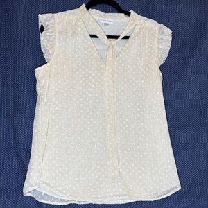 Calvin Klein Cream Ruffle Sleeve Top